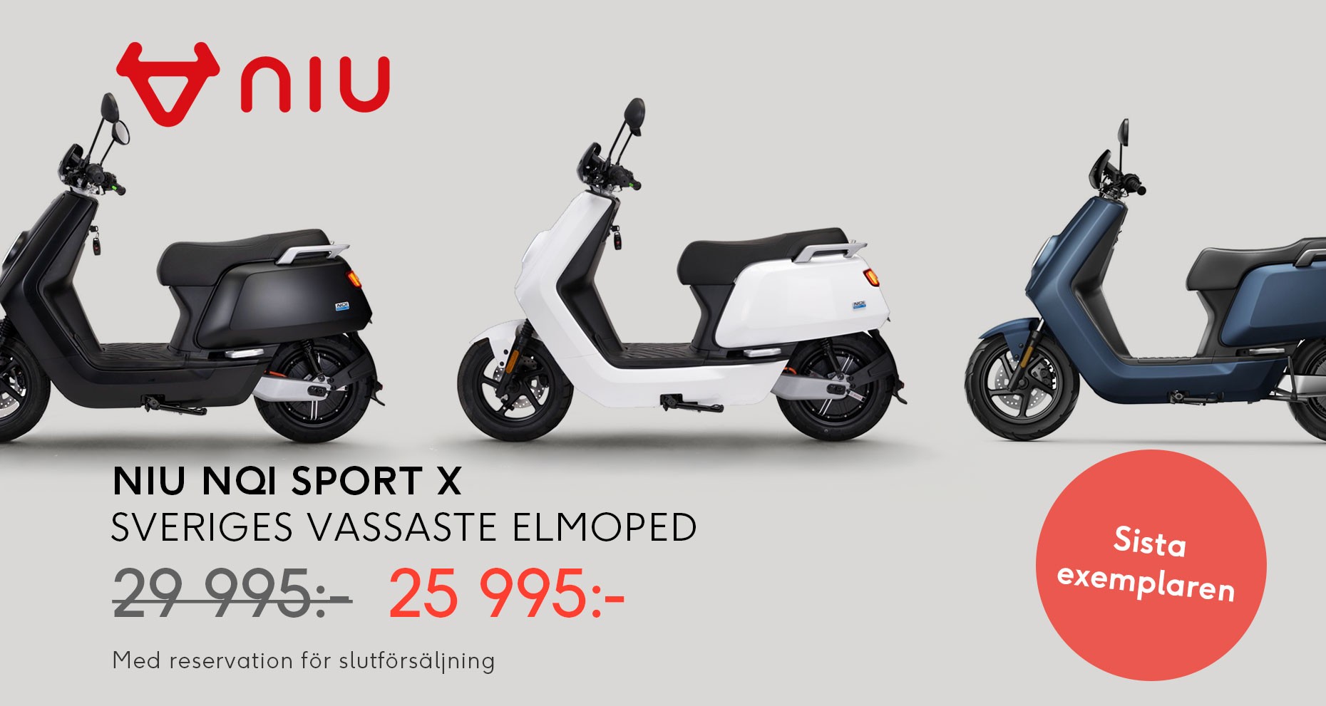 Grå bakgrund, Black Week i stor text, flera små mopeder runt om texten, texten 4 000-10 000 kronors rabatt på flera mopeder under